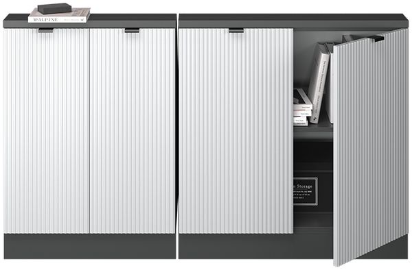 Küchenschrank für Dachschrägen R-Line Weiß Riffel 140 cm 2er Set Vicco Bild 5