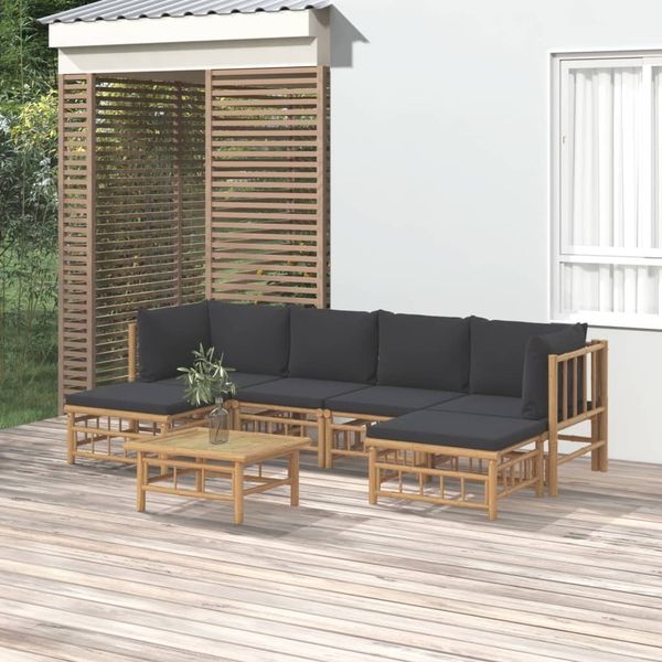 vidaXL 7-tlg. Garten-Lounge-Set mit Dunkelgrauen Kissen Bambus 3155229