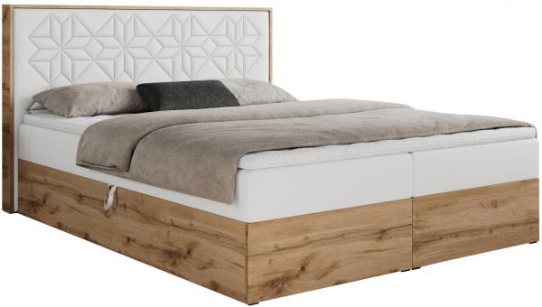 Boxspringbett mit Kopfteil und Topper, Polsterbett - NESSI - 180 x 200 cm - Weiß Kunstleder - H4 - Topper Visco