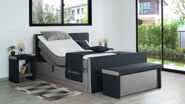 Meisterbetten Boxspringbett Amos 160x200 in W-Silver Grey in W-Black, Matratzenbezug Nano, Ergoflex-Topper, mit Fussteil Bild 4