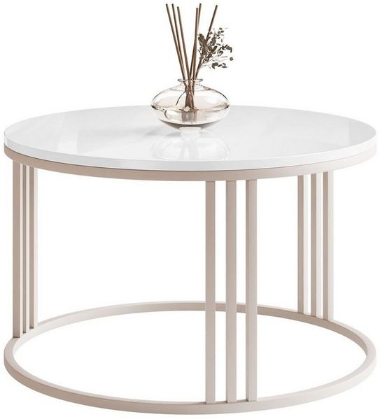 Lookway Couchtisch LORI HOCHGLANZ, runder Couchtisch mit kaschmirfarbenem Gestell (1x Tisch)