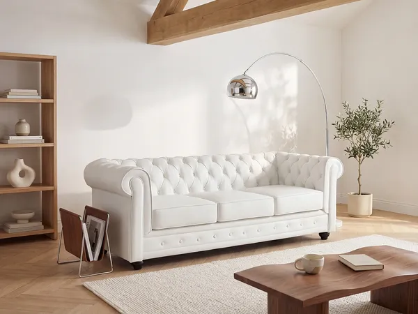 Vente-unique - CHESTERFIELD Sofa Leder Weiß - B 88 cm x H 72 cm x L 165 cm
