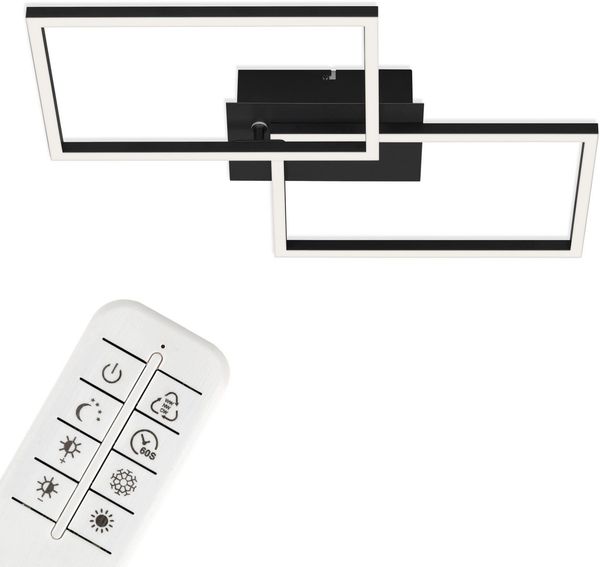 BRILONER - LED Deckenlampe mit Fernbedienung, dimmbar, einstellbar von warmweiß bis neutralweiß, LED Lampe, LED Deckenleuchte, Wohnzimmerlampe, Schlafzimmerlampe, Küchenlampe, 50 x 38,8 x 7,8 cm, Schwarz