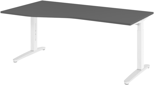 bümö Schreibtisch höhenverstellbar 180x100 cm in graphit, Metallgestell in weiß/alu - Bürotisch groß, höhenverstellbarer Büroschreibtisch, Computertisch & PC Tisch Büro, X18-G-WC