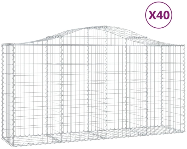 vidaXL Gabionen mit Hochbogen 40 Stk 200x50x100/120cm Verzinktes Eisen 3145658