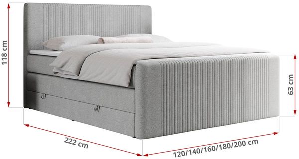 Boxspringbett KING DOREN, mit zwei Bettkästen und einer Multipocket-Matratze - 180x200 - Hellgrau Stoff - H3 Bild 6