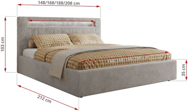 Polsterbett GOLD 5 CLASSIC 140 x 200 cm mit LED-Beleuchtung & Bettkasten, Doppelbett inkl. Lattenrost, Metall-Lift-System & Stauraum, Foam Matratze - Hellgrau Plüsch - MIRO LUX Bild 4