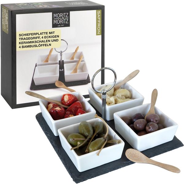 Moritz & Moritz Schieferset Saffron - Schieferplatte mit 4 Eckigen Schalen