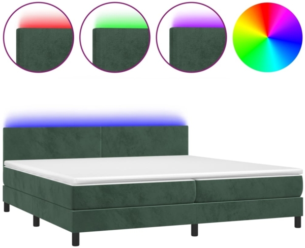 vidaXL Boxspringbett mit Matratze & LED Samt Dunkelgrün 200x200 cm, Härtegrad: H2 [3134306]