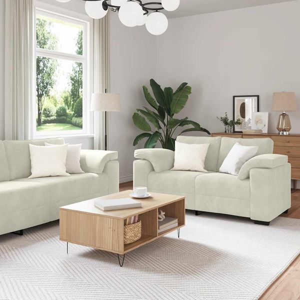 vidaXL 3-tlg. Sofagarnitur mit Kissen Creme Samt 3324675