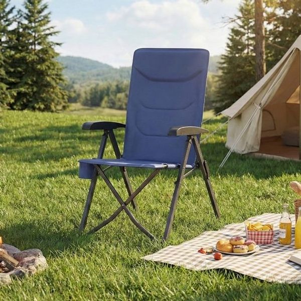SONGMICS Campingstuhl, verstellbare Rückenlehne 95°-150°, Getränkehalter, Tragetasche, Angeln, Garten, Camping, blau