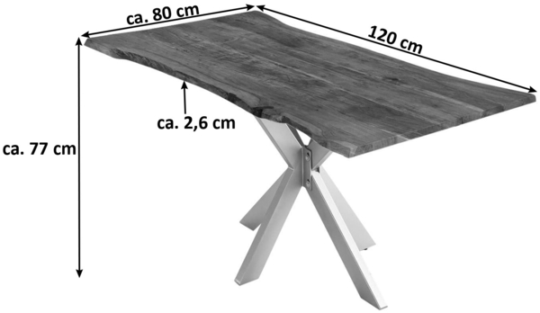Esstisch Baumkante massiv Akazie nussbaum 120x80 silber HELENE 527081 Bild 5