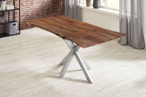 Esstisch Baumkante massiv Akazie nussbaum 120x80 silber HELENE 527081 Bild 2