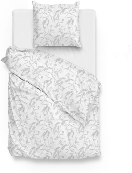 Zo! Home Mako-Satin Bettwäsche 135x200 Fiori di Satinado White Blätter silber