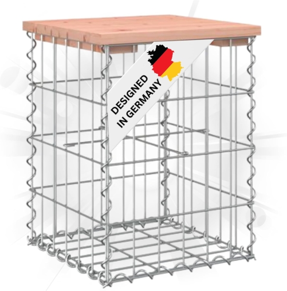DELUKE® Gartenbank Gabionen BIKS aus Stahl 33x31x42cm Massivholz Douglasie Gabionenbank Gartentisch aus Gabionen Steinkorb Gabionengitter Ziergabione Drahtkorb befüllbar