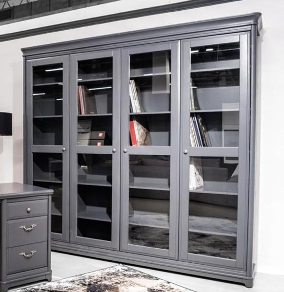 Casa Padrino Landhausstil Bücherschrank mit 4 Glastüren Grau 234,4 cm