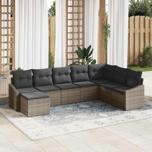 vidaXL Gartensofa-set mit Kissen mit Speicher 8 pcs Grau Poly-Rattan 3355508