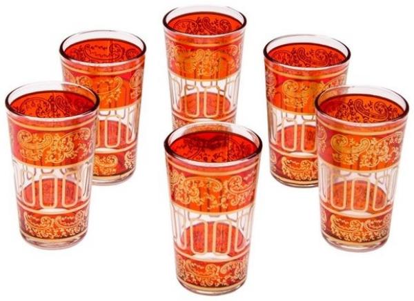 Marrakesch Orient & Mediterran Interior Teeglas 6x Orientalische Teeglas Lamia Orange - 6er SET, Handarbeit