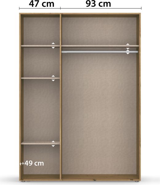 rauch Kleiderschrank; Drehtürenschrank VOYAGER, 3-türig, Alpinweiß/Eiche Artisan, 140x194x53xcm Bild 6
