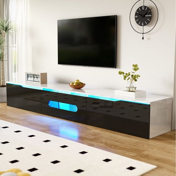 Merax Lowboard (180 L x 35 B x 30 H, 1 St), Hochglanz TV-Schrank mit LED-Beleuchtung und klappbarem Stauraum