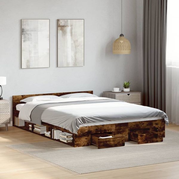vidaXL Bettgestell mit Schubladen Räuchereiche 150x200cm Holzwerkstoff 3280745