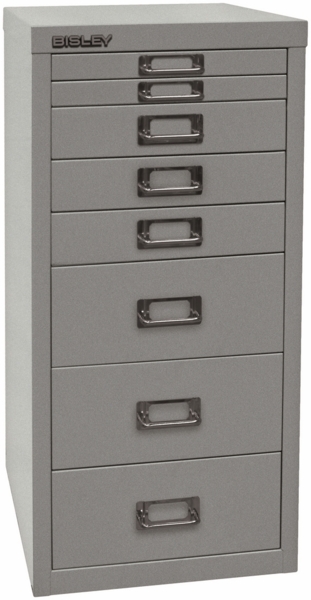 Bisley Multidrawer Schubladenschrank aus Metall mit 8 Schubladen DIN A4 ohne Sockel - Farbe: Silber, L298-355