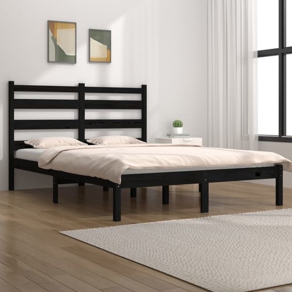 vidaXL Massivholzbett Schwarz Kiefer 200x200 cm [3103672]