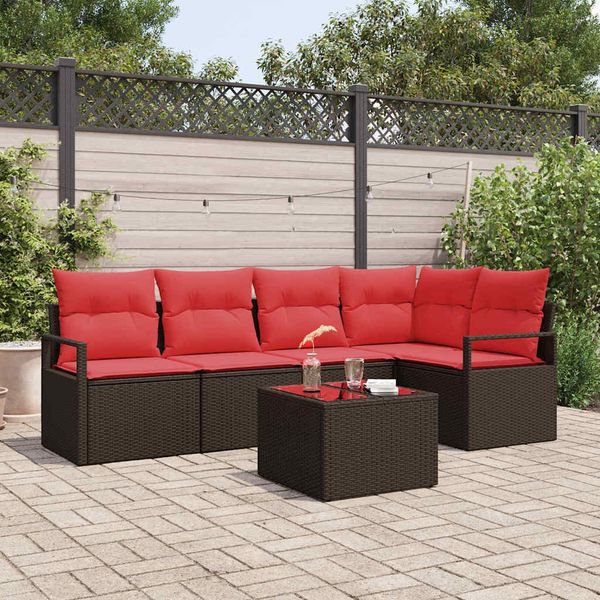 vidaXL Gartensofa-set mit Kissen 6 pcs Braun und Rot Poly-Rattan 3355063