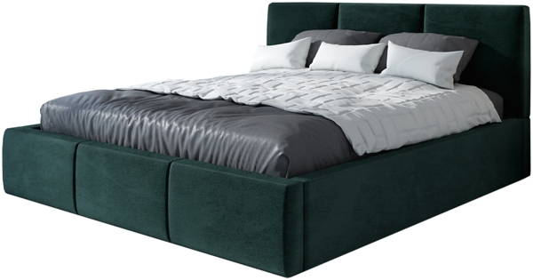 Polsterbett VEROM 90x200 mit Matratze, Bettkasten und Lattenrost. Farbe: Dunkelgrun 10