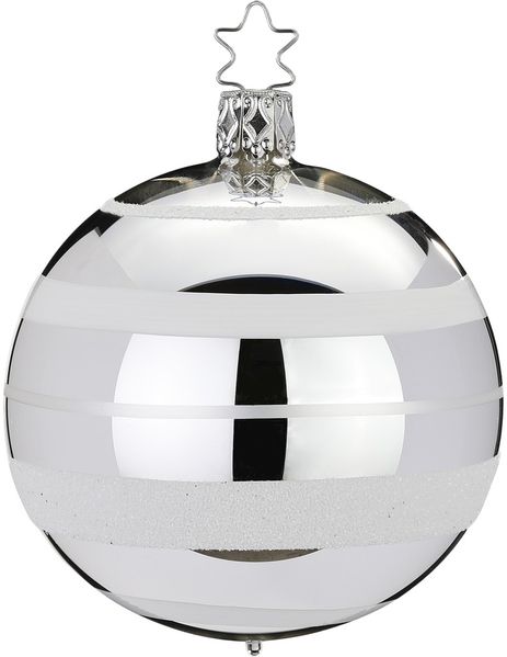 Christbaumkugel Streifen silber glanz Inge-Glas® Christbaumschmuck