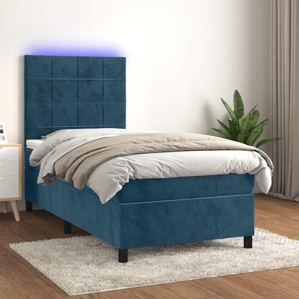 vidaXL Boxspringbett mit Matratze & LED Dunkelblau 90x200 cm Samt 3136105