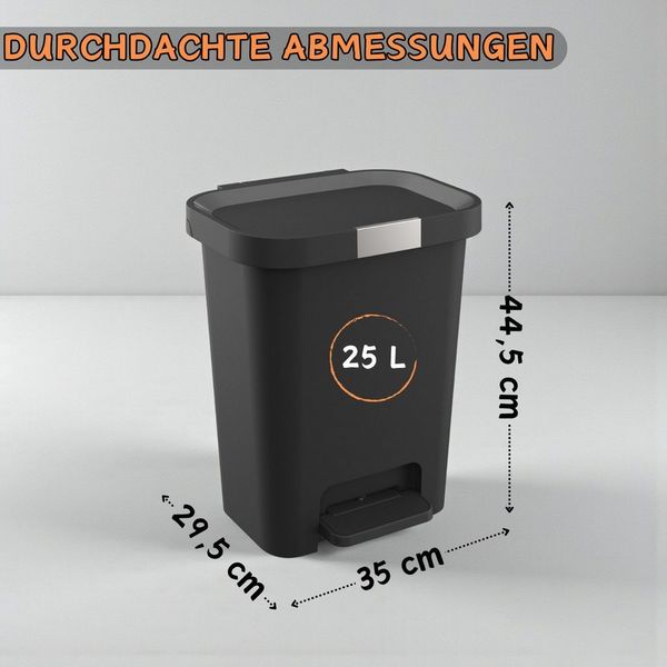 Engelland Mülleimer Abfalleimer mit Deckel und Pedal, 25 L, Treteimer, Soft-Close, verschließbarer Deckel, rutschfeste Füße