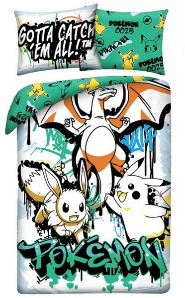 Pokémon Bettwäsche Set aus Mikrofaser Bettdeckenbezug 140 × 200 cm mit 70 × 90 cm Kissenbezug