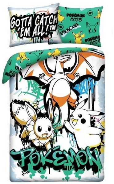 Pokémon Bettwäsche Set aus Mikrofaser Bettdeckenbezug 140 × 200 cm mit 70 × 90 cm Kissenbezug