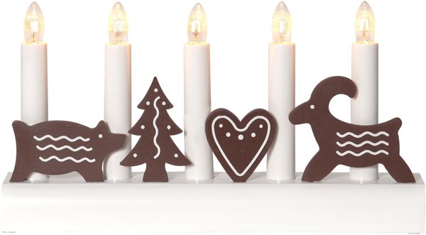 LED Kerzenleuchter ,Julia', Holzmotive Lebkuchen, 5-flammig