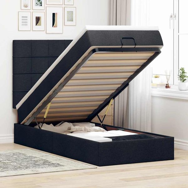 vidaXL Ottoman-Bett mit Matratze & LEDs Schwarz 90x200 cm Stoff 3313977
