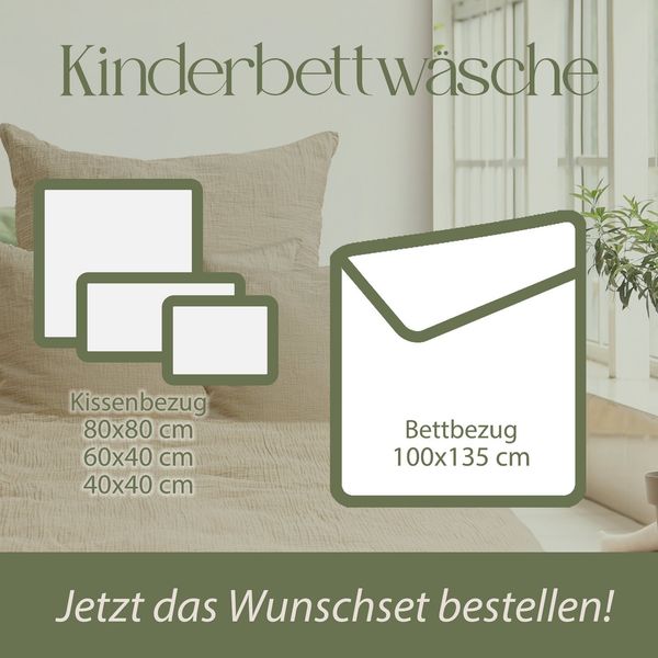 Hausfelder Bettwäsche Kinderbettwäsche Set Bettbezug 100x135cm + 40x60cm Kissen Grün (Grün), 2 teilig, Crinkle-Effekt, atmungsaktiv, temperaturausgleichend