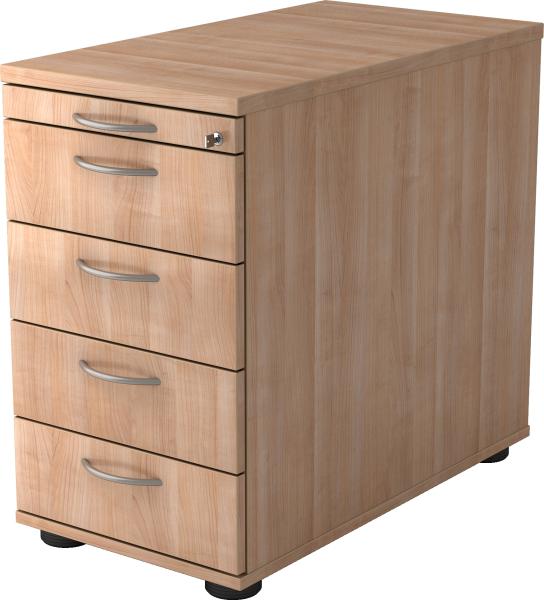 bümö Schreibtisch Schrank abschließbar, Schubladenschrank Holz in Nussbaum, Container mit Schubladen - Schubladen Schrank Büro, Schreibtisch Container od. Schreibtisch Kommode mit Bogengriffe, SC50-N-N-BM