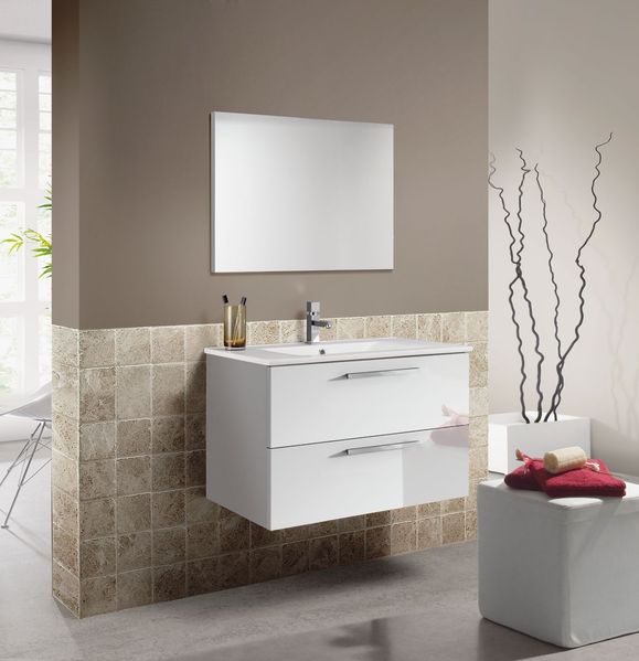 Badezimmer-Set >ARUBA< in weiß glänzend/Weiß lackiert - 80x57x45 (BxHxT)