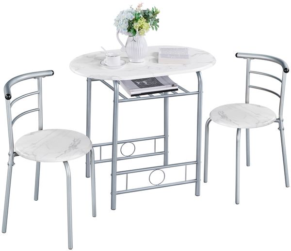 Yaheetech 3-teilig Essgruppe, Sitzgruppe Balkonset aus Holz, Gartenset mit 1 Tisch und 2 Stühlen, Küche Küchentisch, Balkontisch, 80 x 53 x 73,5 cm Wei?