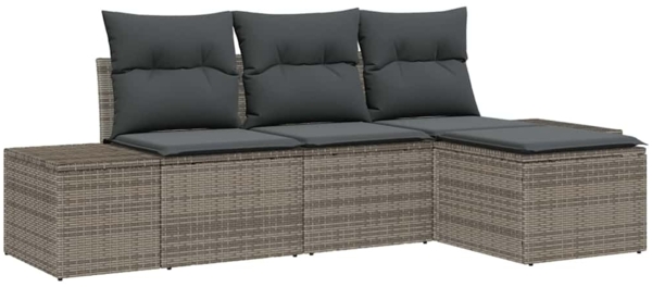 vidaXL Garten-Sofa-Set mit Kissen mit Speicher 4 pcs Grau Poly-Rattan 3355678