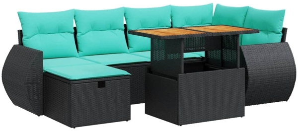 vidaXL 7-tlg. Garten-Sofagarnitur mit Kissen Grau Poly Rattan Akazie 3328058