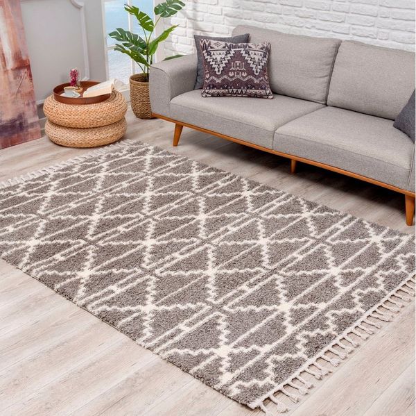 Carpet City Hochflor-Teppich Pulpy 530, rechteckig, Höhe: 30 mm, besonders weich, mit Fransen, Geo-Muster