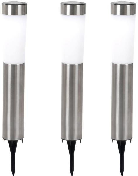 3er Set LED Solarleuchte, Edelstahl, Erdspieß, H 56 cm