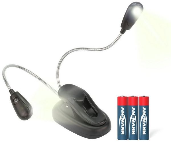 ANSMANN AG LED Dekolicht Klemmleuchte Twinflex - Flexible Leselampe dimmbar, batteriebetrieben, SMD LED