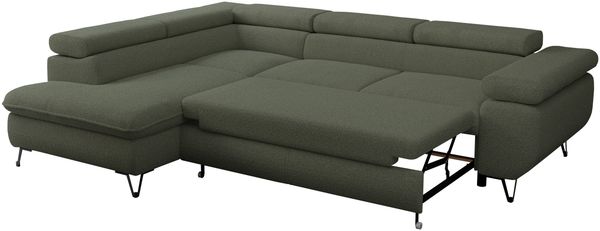 Mks Möbel 'Peter L-form' Ecksofa mit Bettfunktion, Bettkasten & einstellbaren Kopfstützen, Grün, Boucle, links Bild 6