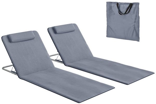 Outsunny Gartenliege Strandmatte mit Tragetasche, Faltbare Strandliege, 2 St, Strandmatratze, Stahl, Grau, 134 x 48 x 33-43 cm