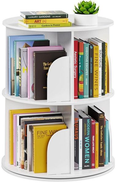 TUWENA Bücherregal Drehbares Bücherregal, 360° Holz-Eck Lagerregal, Aufbewahrungsregal, 2/3/4/5 Etagen Bücherorganisator für Wohnzimmer, Büro, Kinderzimmer