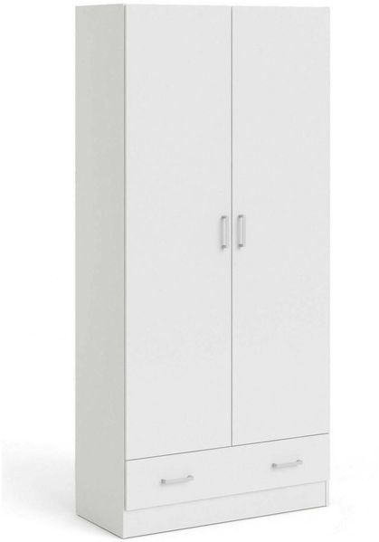 Dmora Kleiderschrank 2 Türen Amylya, Schlafzimmermöbel, Schrank, Garderobe, 79x36 h170 cm, Weiß