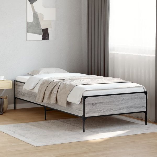 vidaXL Bettgestell Grau Sonoma 100x200 cm Holzwerkstoff und Metall 844964